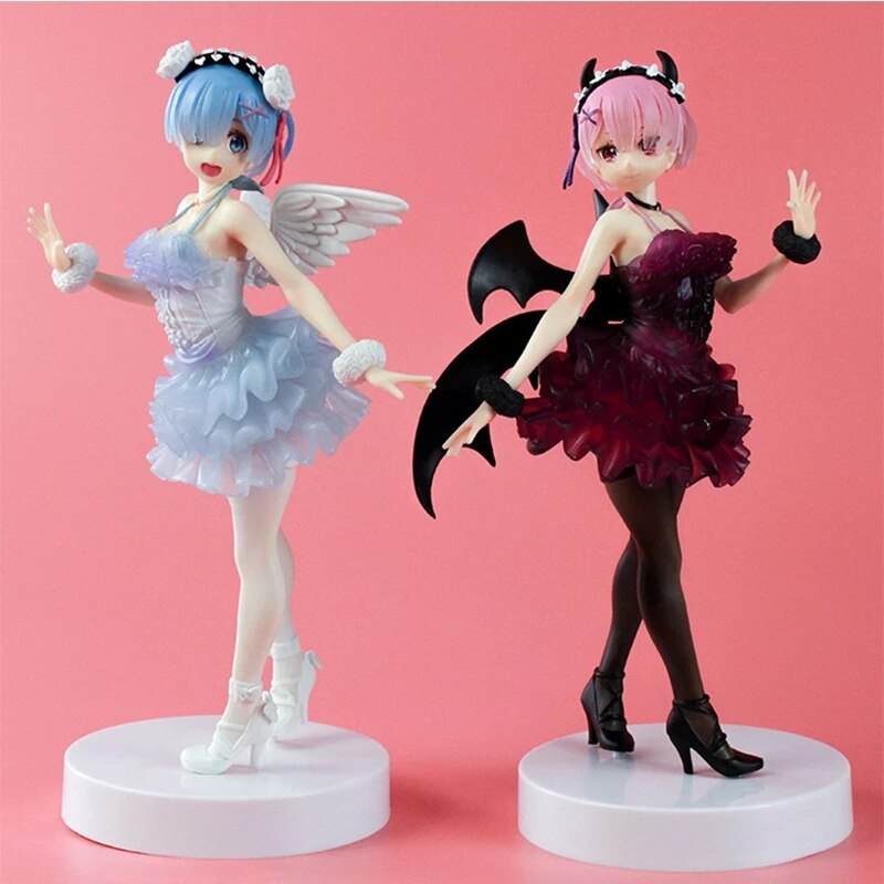 16CM Anime Figure Rem Re:Life In A Different World From Zero Kawaii Black and White Angel Model Dolls Toy Gift Collect Box