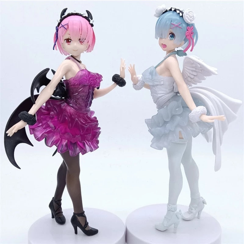 16CM Anime Figure Rem Re:Life In A Different World From Zero Kawaii Black and White Angel Model Dolls Toy Gift Collect Box