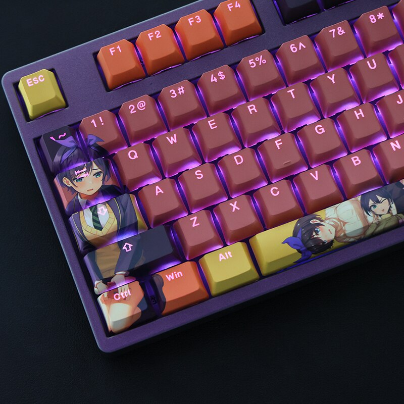 108 Keys PBT Dye Subbed Keycaps Two Dimensional Cartoon Anime Gaming Key Caps OEM Profile Backlit Keycap