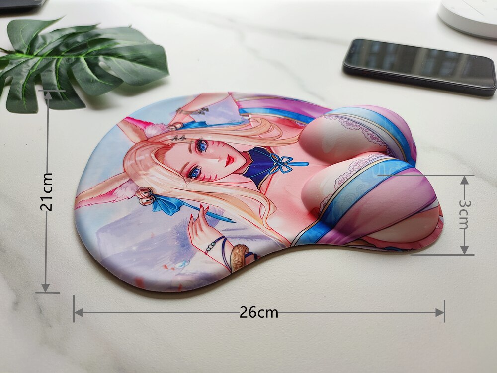 League of Legends Sexy Ahri Big Breast Gaming Anime 3D Mouse Pad Cute Manga Pad with Wrist Oppai Silicone Gel Boobs Mat