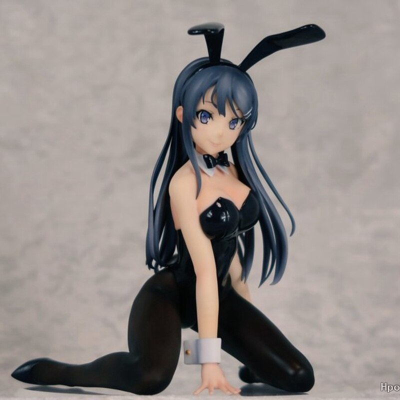 Sakurajima Mai Anime Figure Sexy Bunny Girl Black Silk Detachable Model Toy Kneeling Posture Doll Gift Collect Ornaments