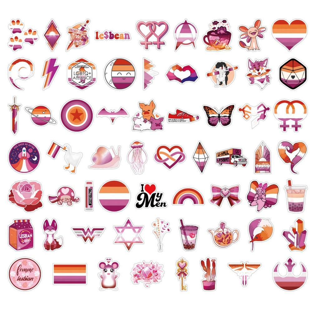 10/30/60PCS Purple Style Lesbian Stickers Cartoon Graffiti Decals DIY Laptop Phone Notebook Luggage Transgender Sticker Toy Gift