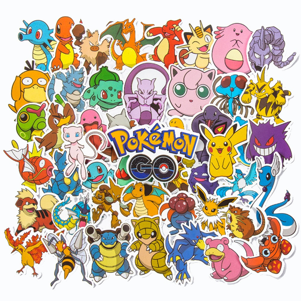 50/100pcs Cute Cartoon Pokemon Anime Stickers Pikachu Decals Motorcycle Laptop Phone Case Car Waterproof Sticker Kid Classic Toy