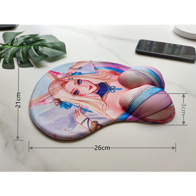 Genshin Impact Ganyu Keqing Raiden Shogun Sexy Oppai 3D Mouse Pad with Wrist Rest Soft Silicone Kawaii Aldult Boobs Desk Pad