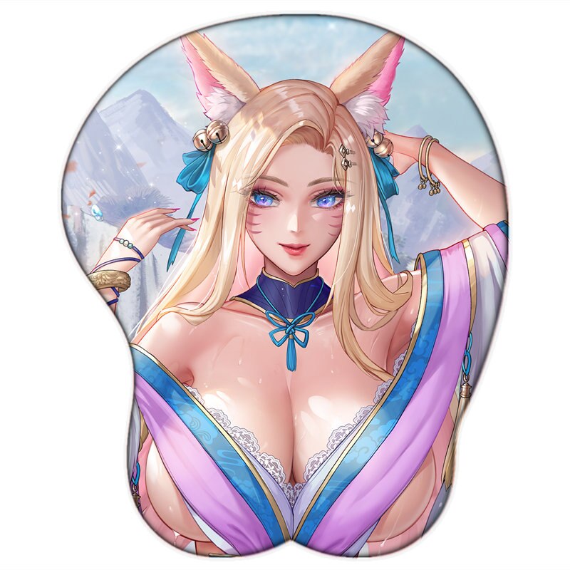 League of Legends Sexy Ahri Big Breast Gaming Anime 3D Mouse Pad Cute Manga Pad with Wrist Oppai Silicone Gel Boobs Mat