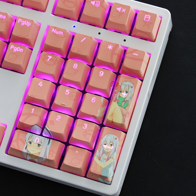 108 Keys/set 5 Sides PBT Dye Subbed Keycaps Cartoon Anime Gaming Key Caps Backlit Pink Keycap For Eromanga Sensei