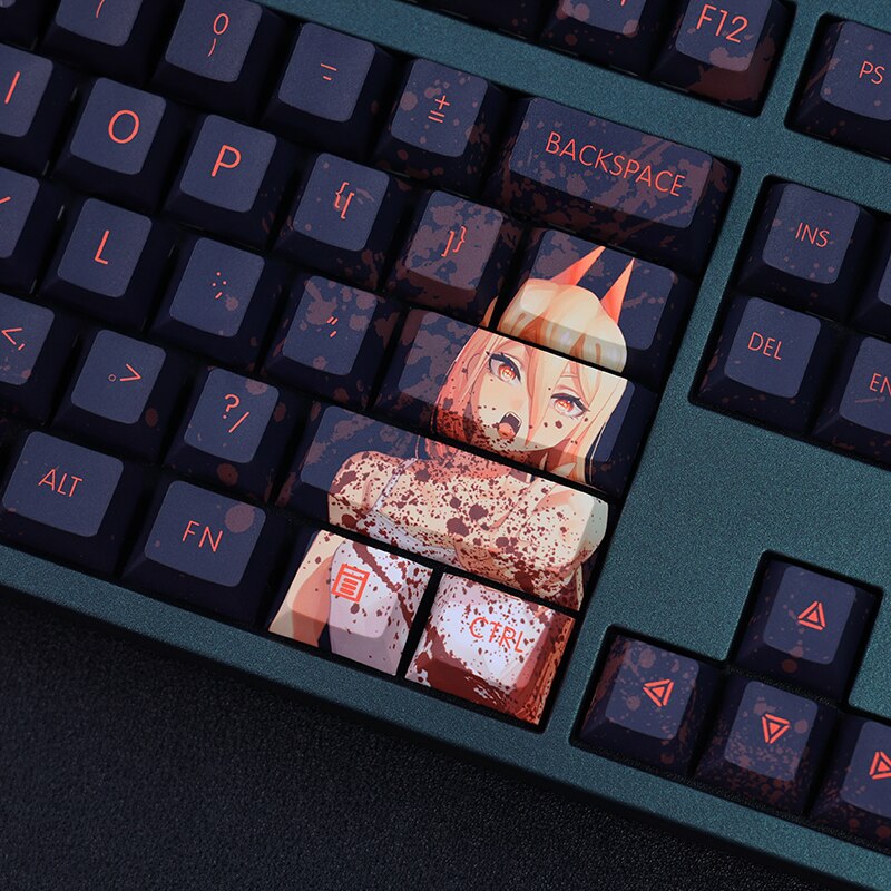 1 Set PBT Dye Subbed Keycaps Two Dimensional Cartoon Anime Gaming Key Caps Cherry Profile Keycap For Chainsaw Man Power