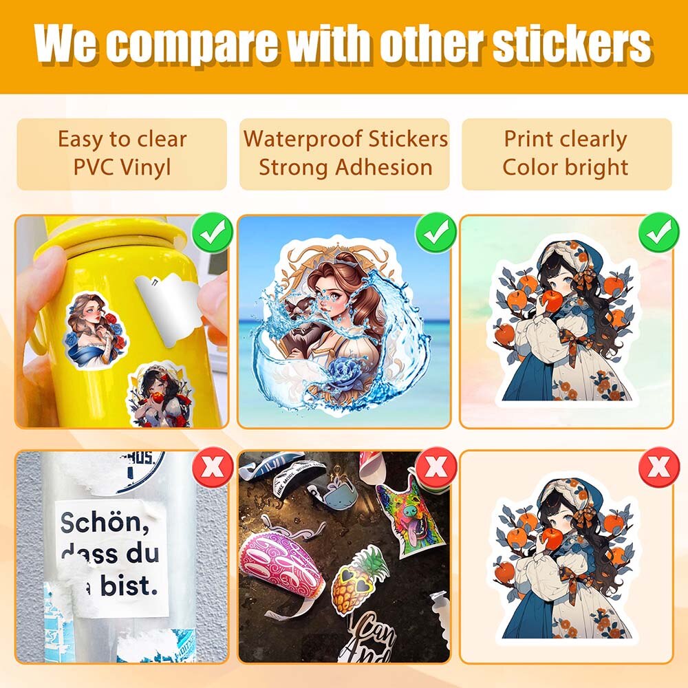 10/50pcs Cartoon Cute Princess Girl Stickers Pack Graffiti Decal for Kids Scrapbooking Luggage Laptop Guitar Notebook Skateboard