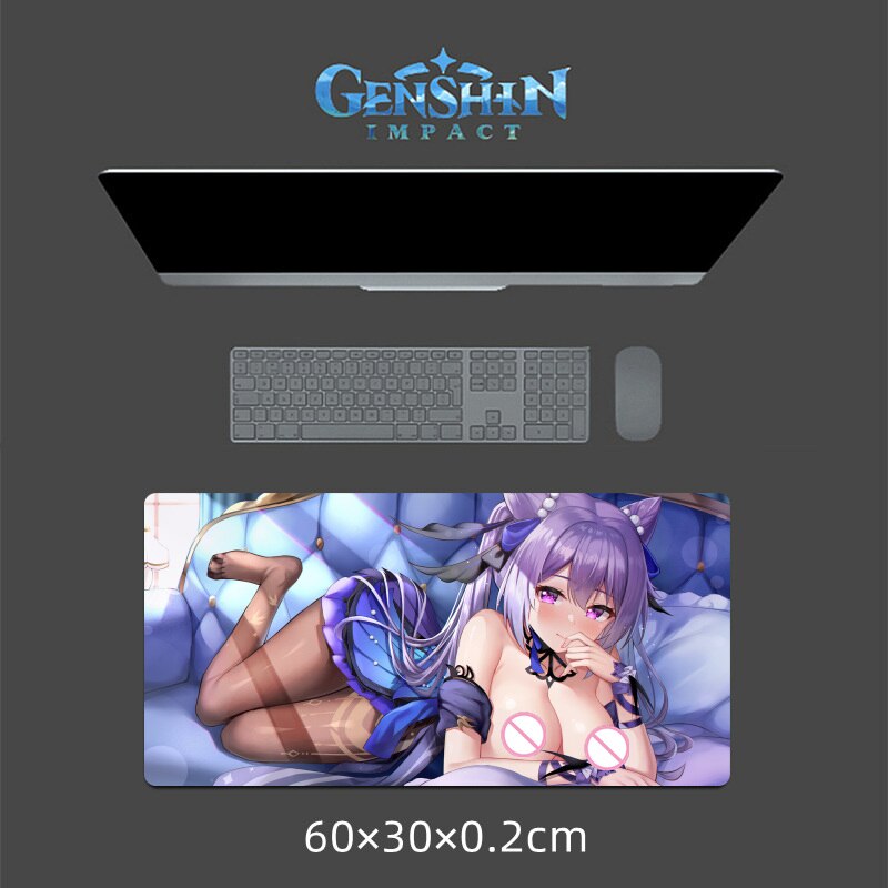 Keqing (opulent Splendor) Genshin Impact Sexy 3D Raised Nipples Chest Mouse Pad Gaming Anime MousePad Oppai XXL Large Desk Mat