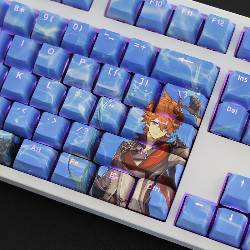 108 Keys/set PBT 5 Sides Dye Subbed Keycaps Cartoon Anime Gaming Key Caps Backlit Keycap For Genshin Impact Tartaglia