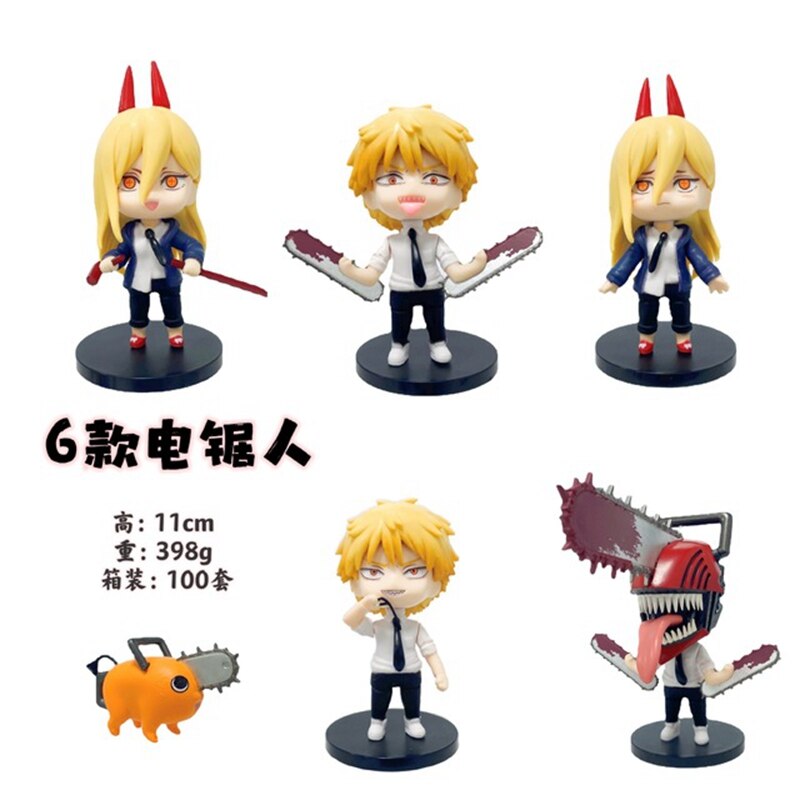 6pcs/1set Anime Chainsaw Man Action Figure Pochita Power Figure Figure Q Verision Collectile Toys 11CM PVC Gift Ornament