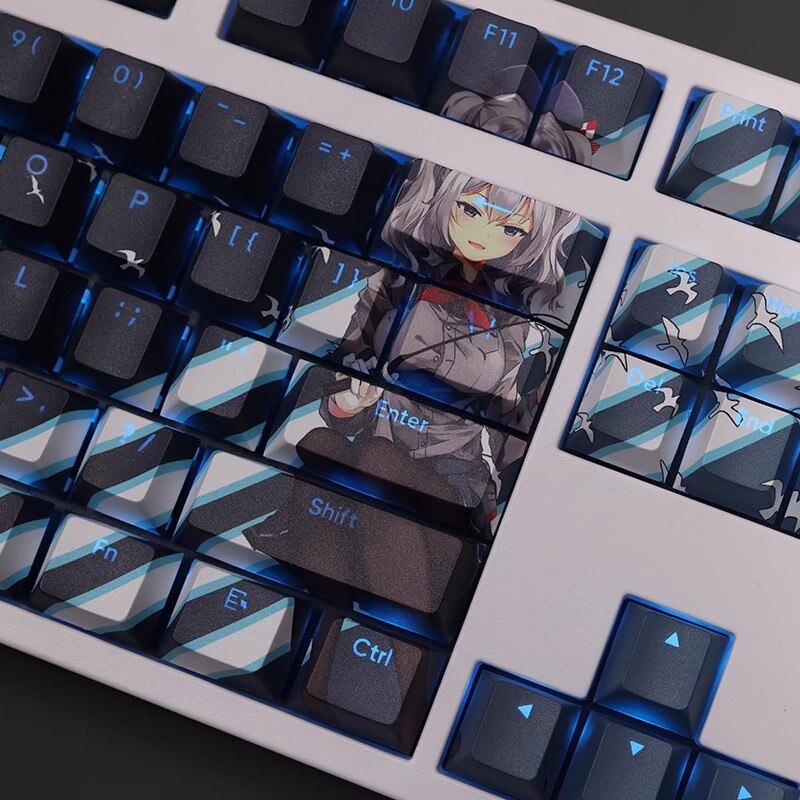 108 Keys/set Kantai Collection Kashima Keycap PBT Dye Subbed Backlit Keycaps Anime Gaming Key Caps For 61 87 104 108 Layout