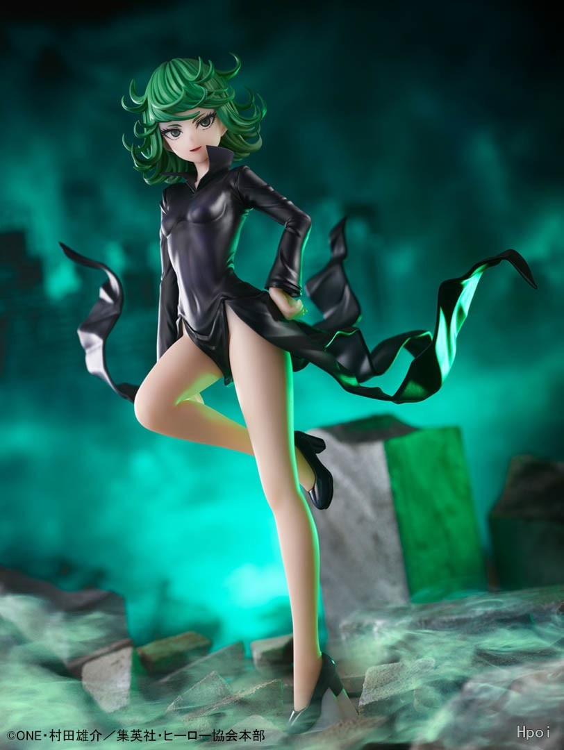 22CM Figure Anime ONE PUNCH-MAN Tatsumaki Shivering Sexy Black Dress Standding Pose Dolls Toy Gift Collect PVC Material