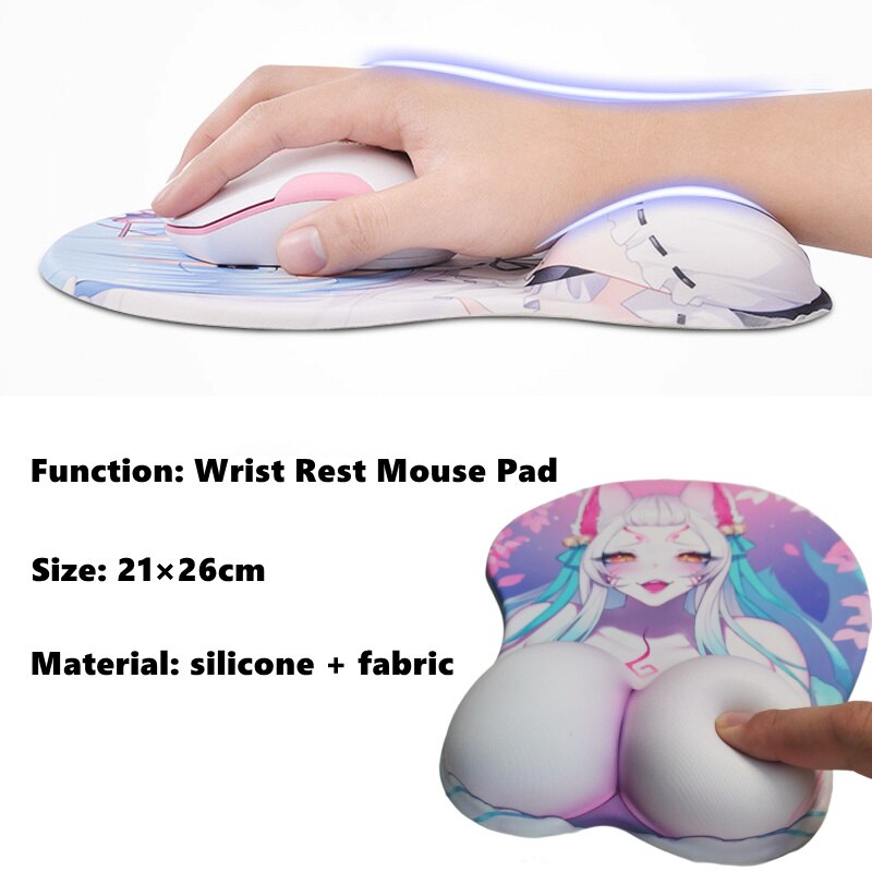 League of Legends KDA Ahri 3D Mouse Pad Sexy Big Breast Gaming Anime Cute Manga Pad with Wrist Oppai Silicone Gel Boob Mat