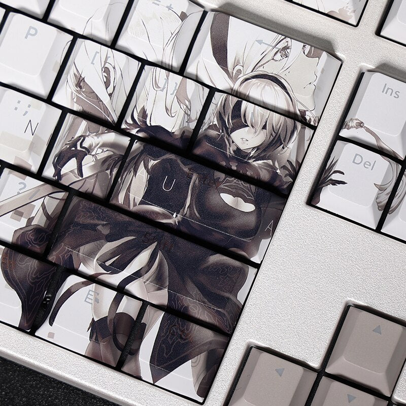 108 Keys PBT Dye Subbed Keycaps Cartoon Anime Gaming Key Caps NieR 2B Backlit Keycap For ANSI Layout