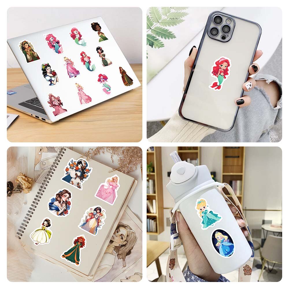 10/50pcs Cartoon Cute Princess Girl Stickers Pack Graffiti Decal for Kids Scrapbooking Luggage Laptop Guitar Notebook Skateboard