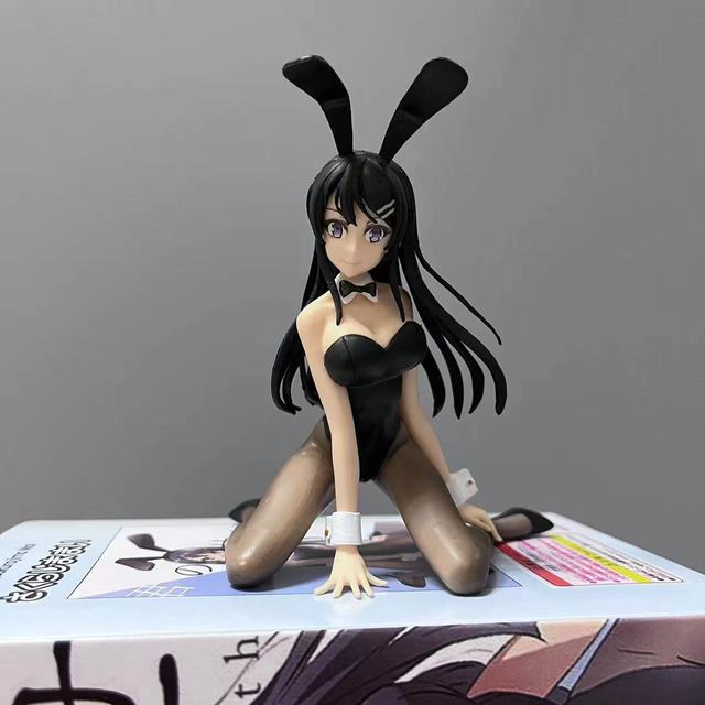 Sakurajima Mai Anime Figure Sexy Bunny Girl Black Silk Detachable Model Toy Kneeling Posture Doll Gift Collect Ornaments