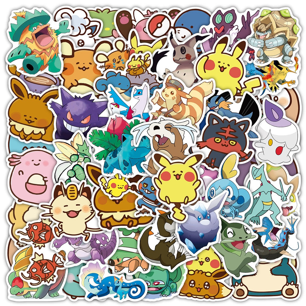 50/100pcs Cute Cartoon Pokemon Anime Stickers Pikachu Decals Motorcycle Laptop Phone Case Car Waterproof Sticker Kid Classic Toy