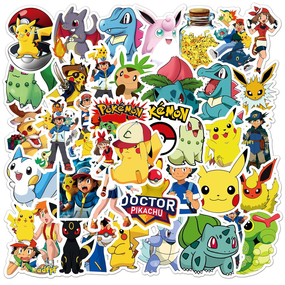 50/100pcs Cute Cartoon Pokemon Anime Stickers Pikachu Decals Motorcycle Laptop Phone Case Car Waterproof Sticker Kid Classic Toy