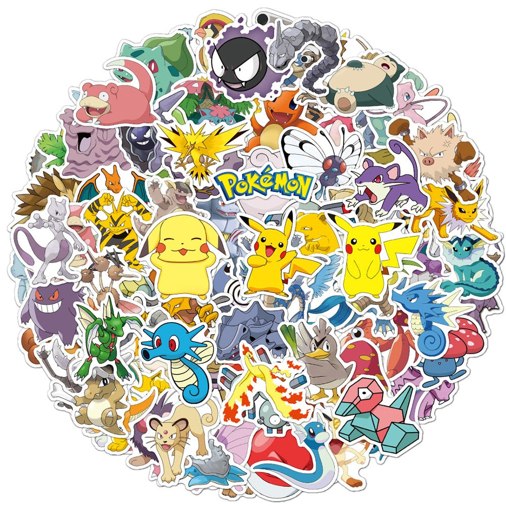 50/100pcs Cute Cartoon Pokemon Anime Stickers Pikachu Decals Motorcycle Laptop Phone Case Car Waterproof Sticker Kid Classic Toy