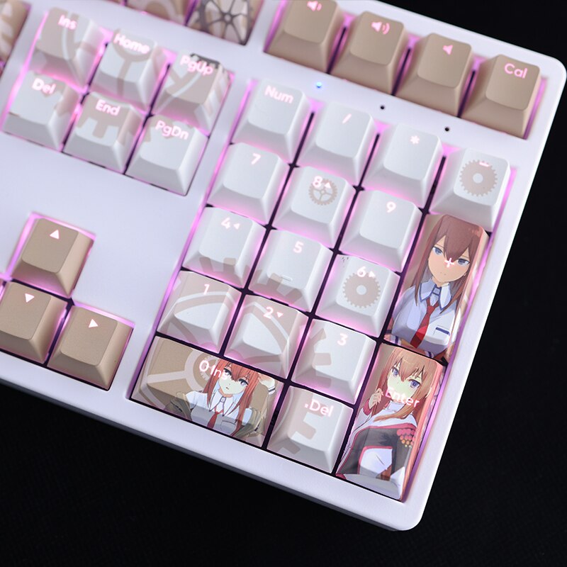 108 Keys/set Steins Gate Makise Kurisu Keycap PBT Dye Subbed Backlit Keycaps Anime Gaming Key Caps For ANSI 61 87 104 108