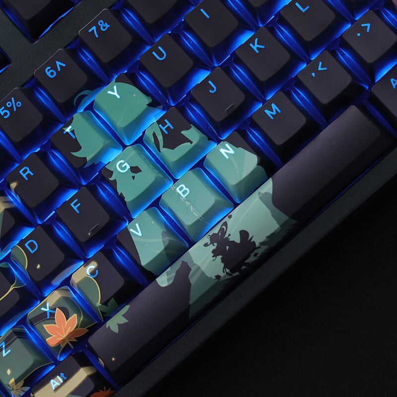 108 Keys/set 5 Sides PBT Dye Subbed Keycaps Cartoon Anime Gaming Key Caps Backlit Keycap For Genshin Impact Kaedehara Kazuha