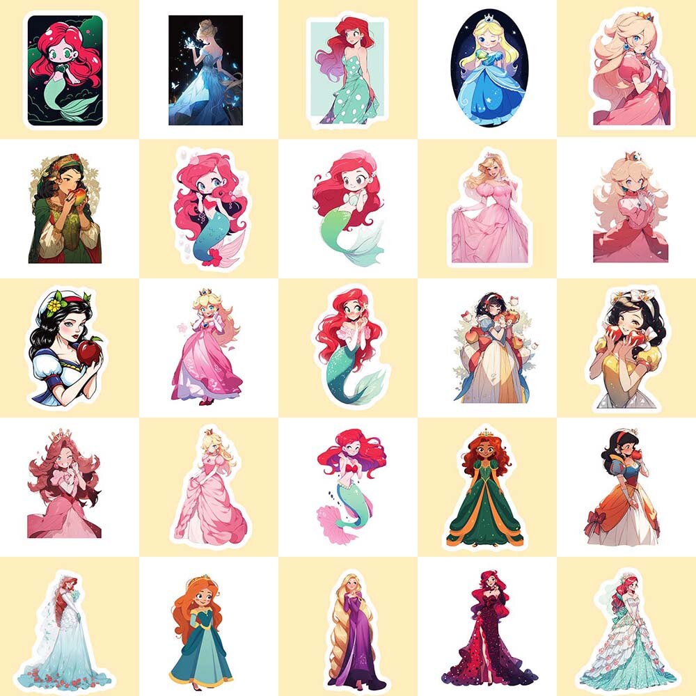 10/50pcs Cartoon Cute Princess Girl Stickers Pack Graffiti Decal for Kids Scrapbooking Luggage Laptop Guitar Notebook Skateboard