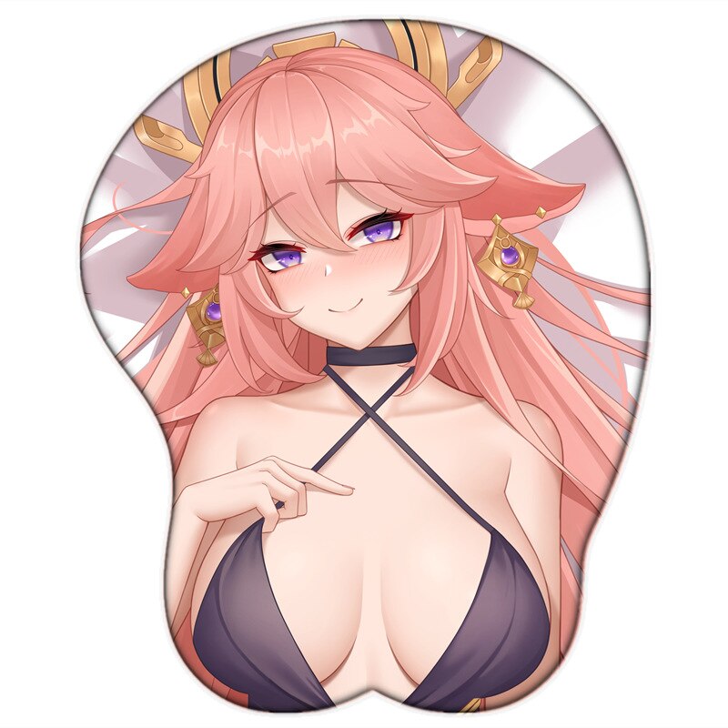 Genshin Impact Ganyu Keqing Raiden Shogun Sexy Oppai 3D Mouse Pad with Wrist Rest Soft Silicone Kawaii Aldult Boobs Desk Pad