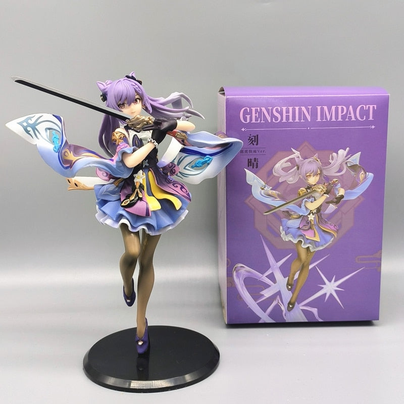 25CM Anime Figure Genshin Impact Keqing Shenhe Hu Tao Xiao Standing Sword Model PVC Peripheral Collection Small Sculpture