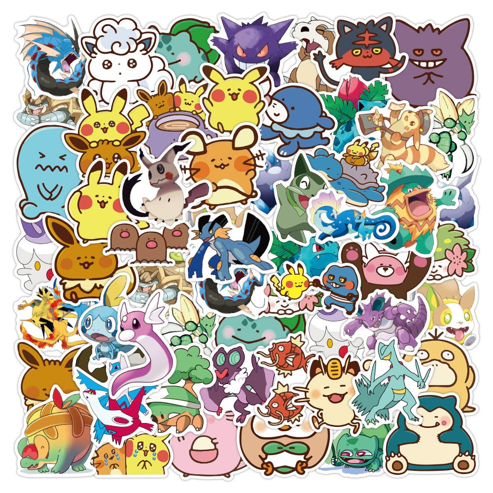 50/100pcs Cute Cartoon Pokemon Anime Stickers Pikachu Decals Motorcycle Laptop Phone Case Car Waterproof Sticker Kid Classic Toy