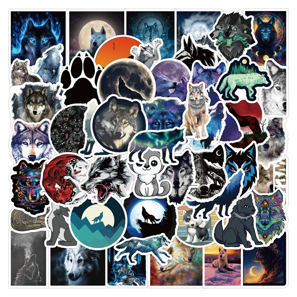 10/30/50PCS Art Cool Wolf Stickers Cartoon DIY Decals Kids Toys Phone Suitcase Notebook Fridge Motorcycle PVC Graffiti Sticker