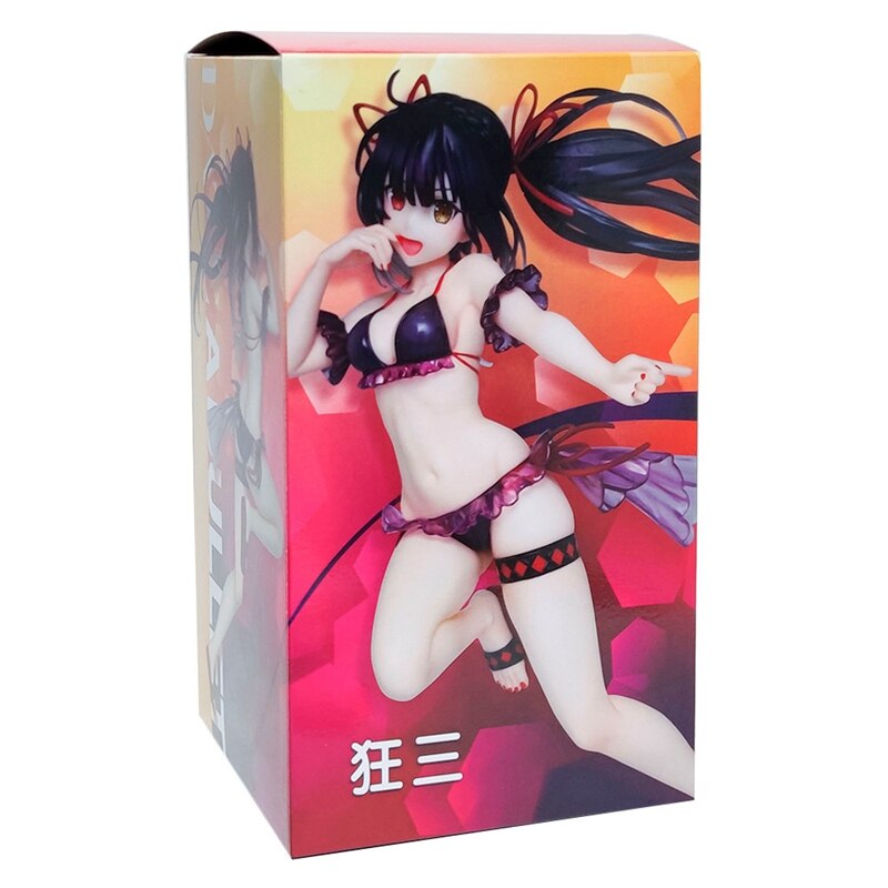 Anime Figure DATE A LIVE Tokisaki Kurumi Sexy Swimsuit Standing Girl  Action Figure Black Base Model Sculpture Ornament 21CM