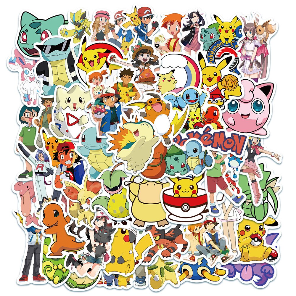 50/100pcs Cute Cartoon Pokemon Anime Stickers Pikachu Decals Motorcycle Laptop Phone Case Car Waterproof Sticker Kid Classic Toy