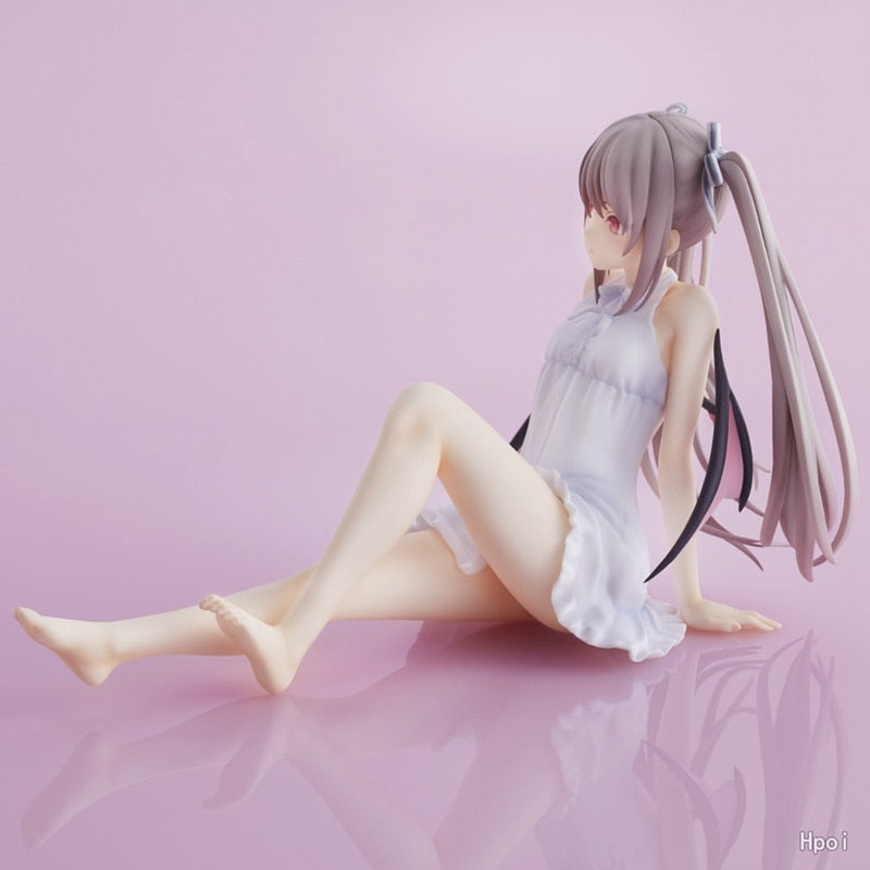 Anime Figure Two-dimensional Girl Double Ponytail White Dress Kawai Girl PVC Sexy Sitting Model Toy Gift Collection 11cm