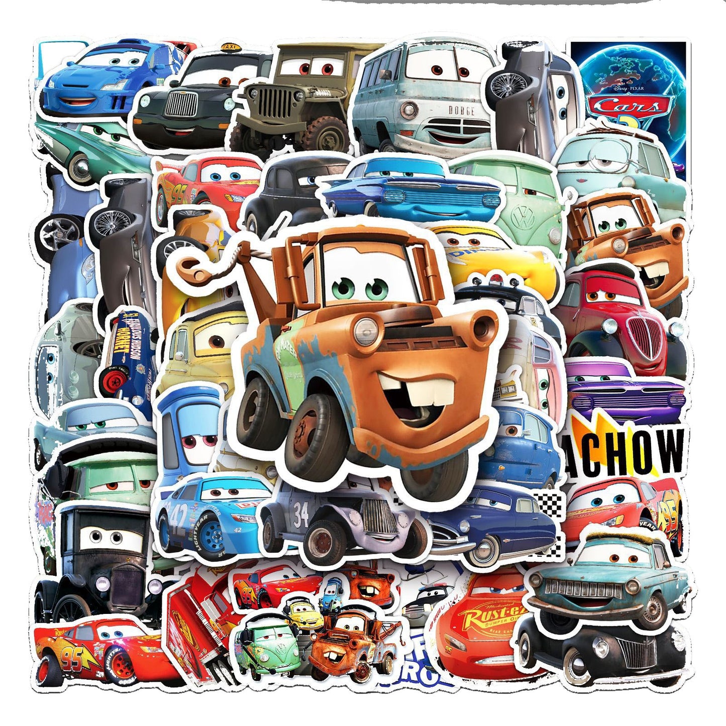 10/30/50pcs Anime Disney Cars Lightning McQueen Stickers Skateboard Fridge Motorcycle Luggage Car Waterproof Sticker Toys