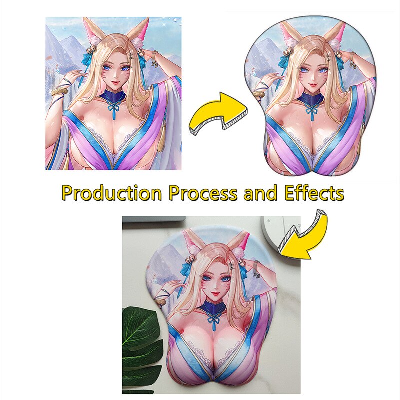 Genshin Impact Ganyu Keqing Raiden Shogun Sexy Oppai 3D Mouse Pad with Wrist Rest Soft Silicone Kawaii Aldult Boobs Desk Pad