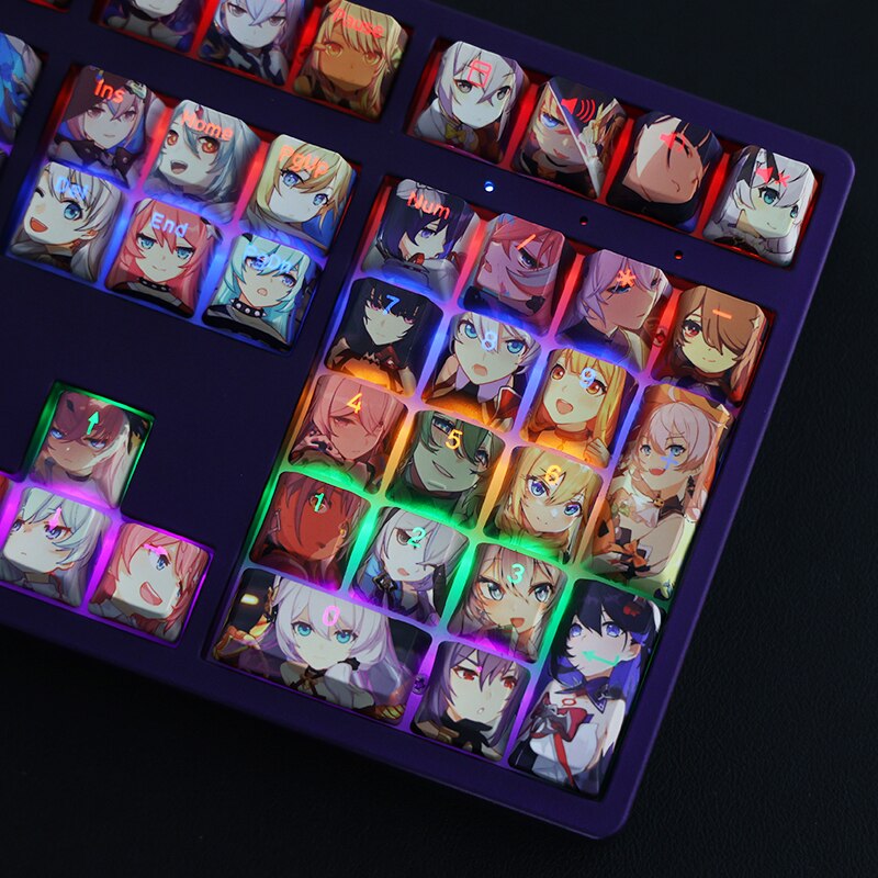 108 Keys/set PBT Dye Subbed Keycaps Cartoon Anime Gaming Key Caps OEM Profile Backlit Keycap For Honkai Impact 3 All Roles