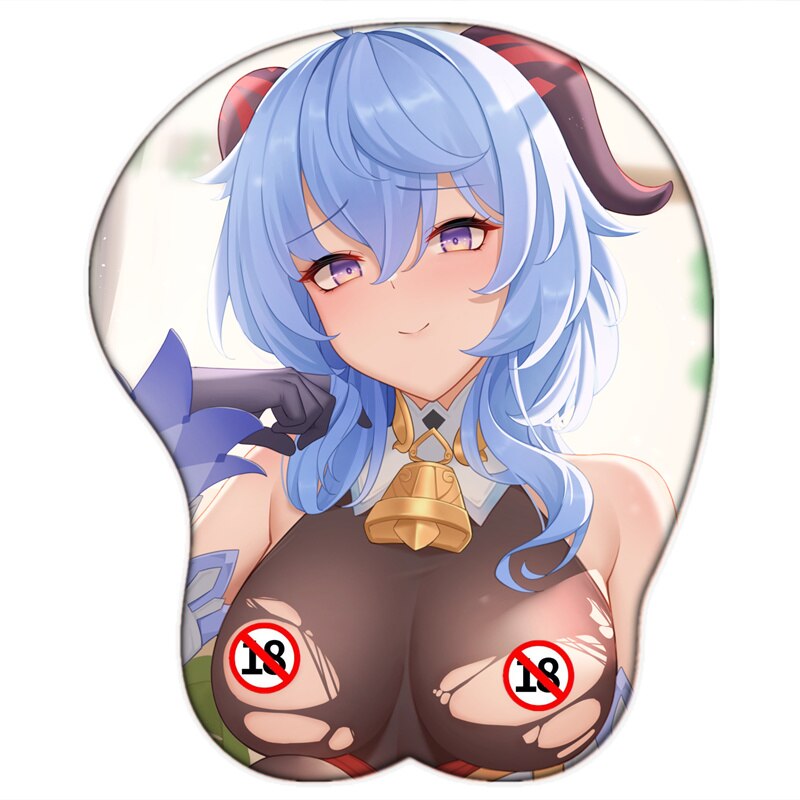 Genshin Impact Ganyu Keqing Raiden Shogun Sexy Oppai 3D Mouse Pad with Wrist Rest Soft Silicone Kawaii Aldult Boobs Desk Pad