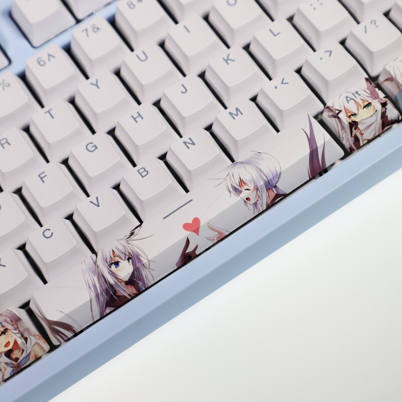 108 Keys PBT 5 Sides Dye Subbed Keycaps Cartoon Anime Gaming Key Caps Backlit Keycap For VTuber Shirakami Fubuki