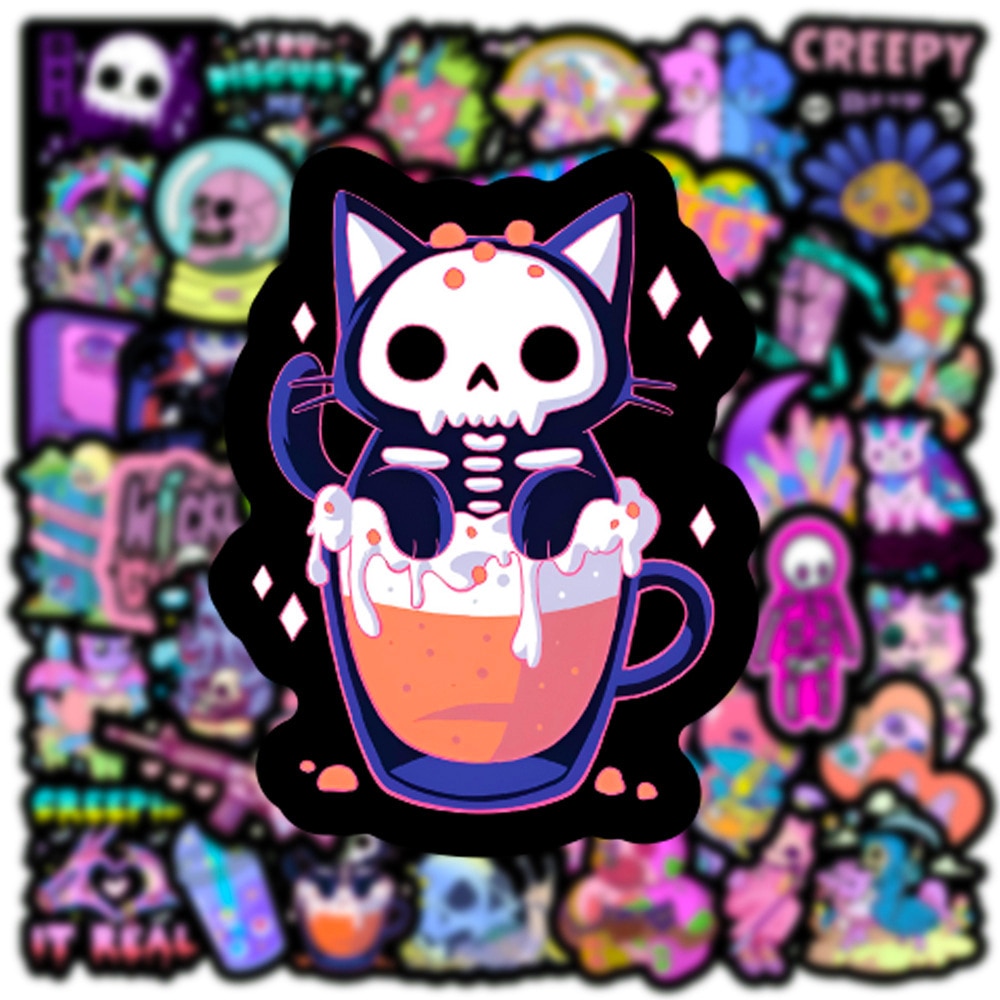 10/30/50/100PCS Cartoon Gothic Magic Doll Stickers Black Background Colorful Graffiti Decal Toy DIY Laptop Luggage Fridge Helmet