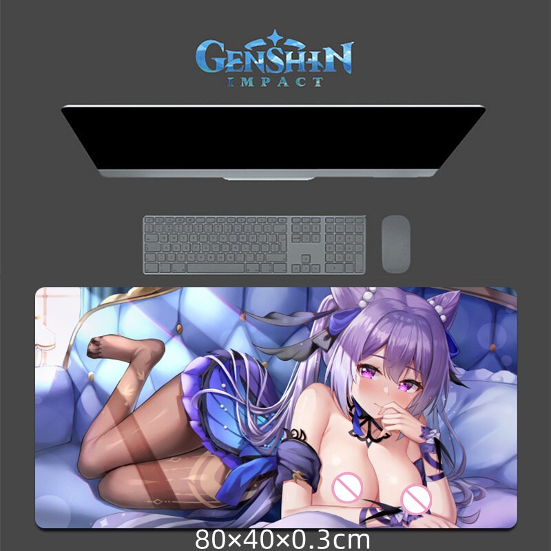 Keqing (opulent Splendor) Genshin Impact Sexy 3D Raised Nipples Chest Mouse Pad Gaming Anime MousePad Oppai XXL Large Desk Mat