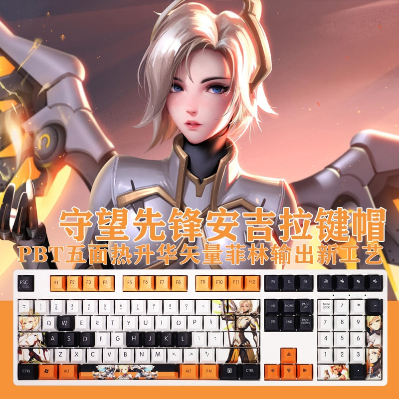 108 Keys PBT 5 Sides Dye Subbed Keycaps Cartoon Anime Gaming Key Caps Cherry Profile OW Mercy Keycap For ANSI 61 87 104 108