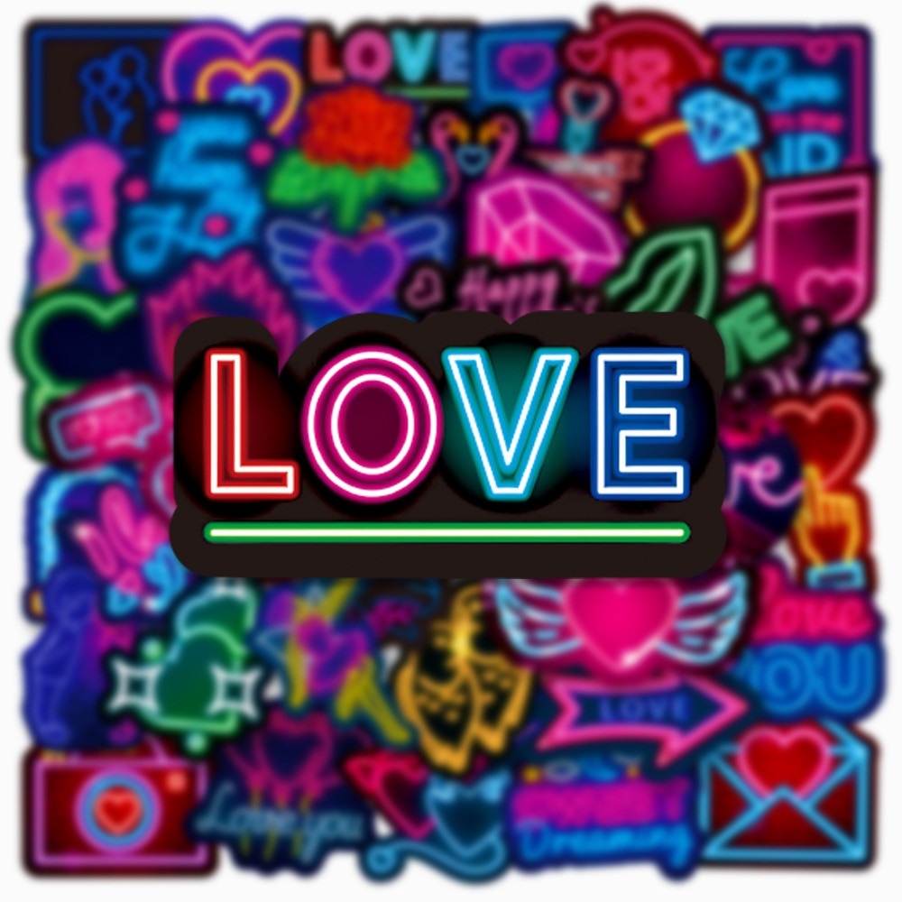 10/30/50PCS Cool Neon LOVE Valentine&#39;s Day Stickers for Girl Gift Toy DIY Laptop Phone Wall Car Waterproof Fashion Sticker Decal