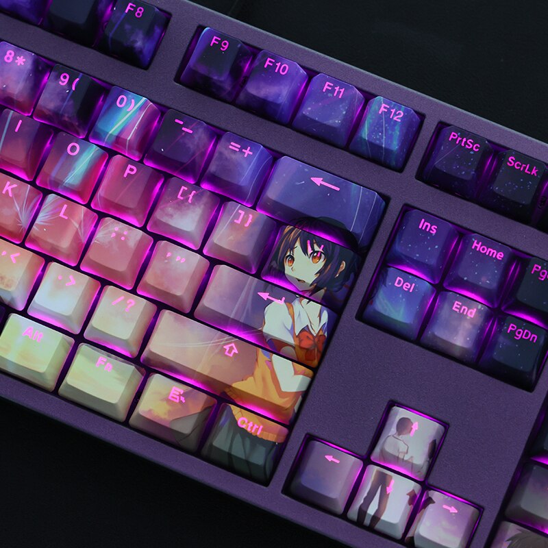 108 Keys PBT Dye Subbed Keycaps 2 Dimensional Cartoon Anime Gaming Key Caps OEM Profile Backlit Keycap For Your Name