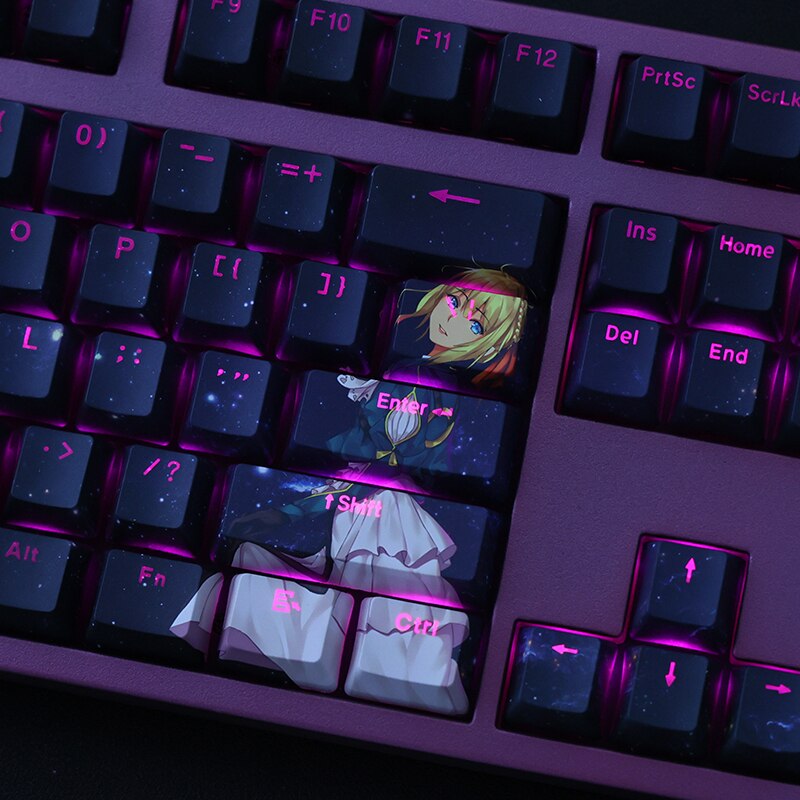 108 Keys/set PBT Dye Subbed Keycaps Cartoon Anime Gaming Key Caps OEM Profile Backlit Keycap For Violet Evergarden