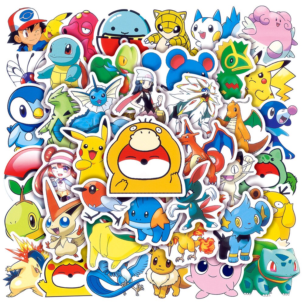 50/100pcs Cute Cartoon Pokemon Anime Stickers Pikachu Decals Motorcycle Laptop Phone Case Car Waterproof Sticker Kid Classic Toy