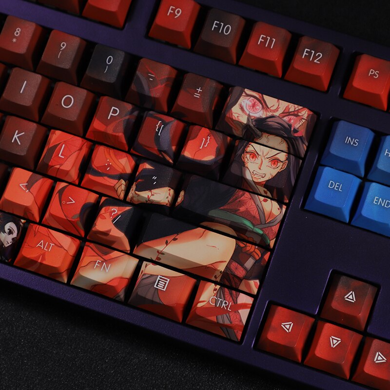 108 Keys/set PBT Dye Subbed Keycaps Cartoon Anime Gaming Key Caps Cherry Profile Keycap For Demon Slayer Kamado Nezuko