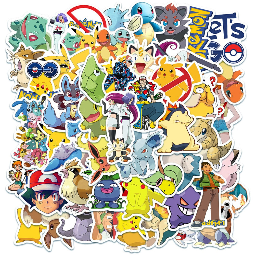 50/100pcs Cute Cartoon Pokemon Anime Stickers Pikachu Decals Motorcycle Laptop Phone Case Car Waterproof Sticker Kid Classic Toy