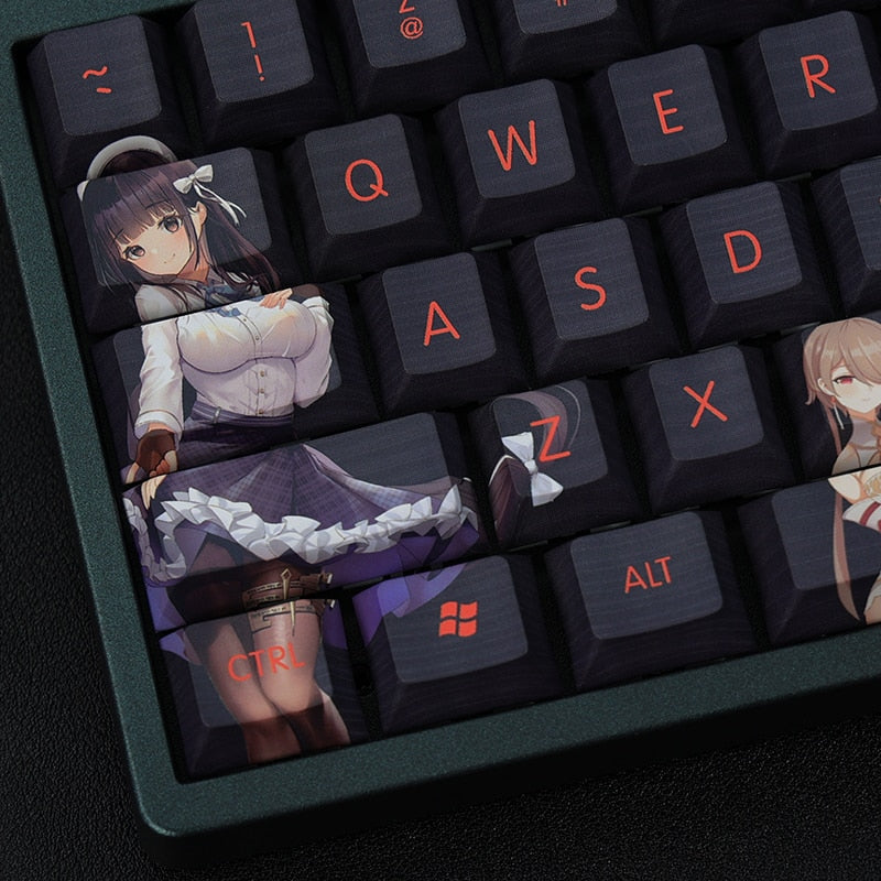 108 Keys/set 5 Sides PBT Dye Subbed Keycaps Anime Gaming Key Caps Cherry Profile Keycap For Black Silk Stockings OL Office Lady