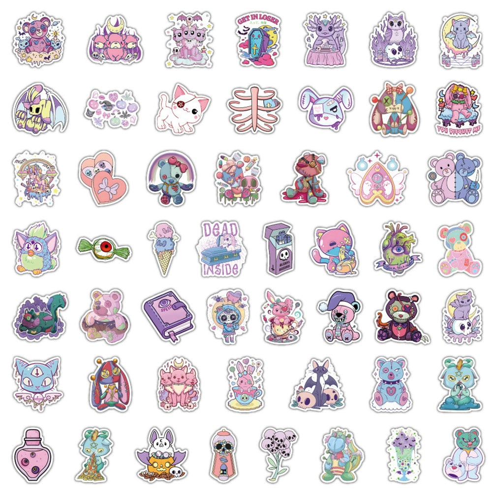 10/30/50/100PCS Cute Gothic Cartoon Horror Elements Stickers Skull Cursed Doll Graffiti Decals Kids Toy DIY Laptop Phone Luggage